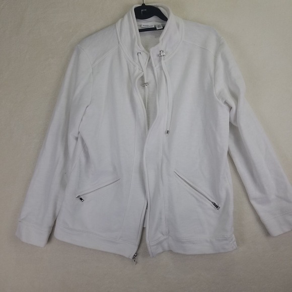 Croft & Barrow Womens White Full Zip Sweatshirt Jacket Size XL Mock Neck Pockets - Picture 2 of 6